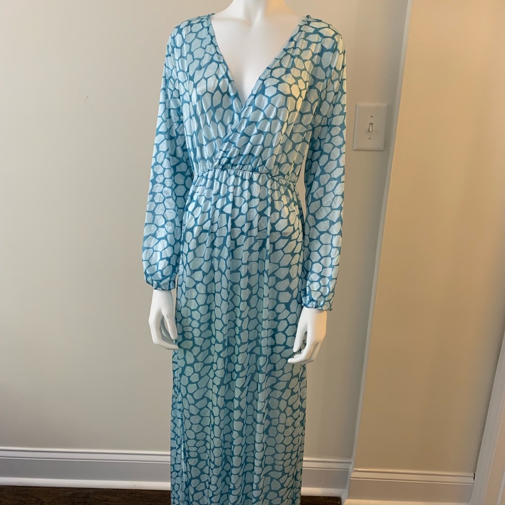 Sheer Printed Long Sleeve Maxi Swim coverup